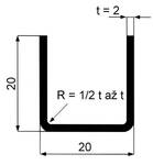 Jekl otevřený U 20 x 20 x 2 mm