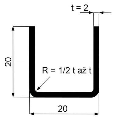 Jekl otevřený U 20 x 20 x 2 mm
