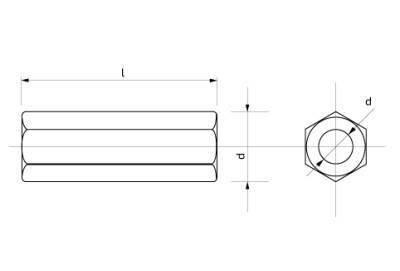 Matice šestihranná prodlužovací M12 x 50 mm LONG Zn